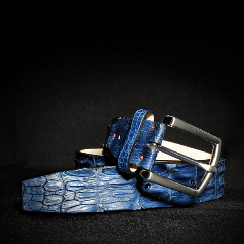 Unisex Gürtel Echt Krokodil Leder Luxus Blau